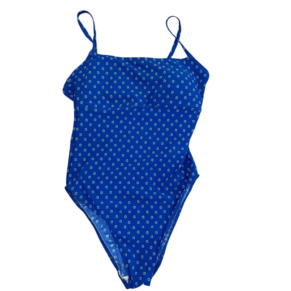 Land's End Blue Floral One Piece Swimsuit Adjustable Straps Padded Cups Size 14